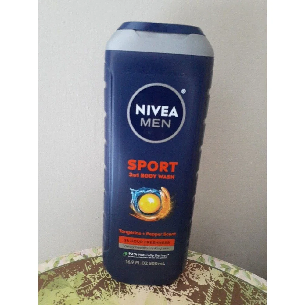 NIVEA MEN Sport 3in1 Body Wash Tangerine + Pepper 24 HR Freshness 16.9 Fl Oz